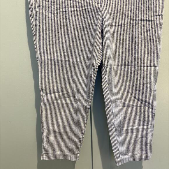 Talbots Pants Womens 12 Blue White Perfect Crop Seersucker Striped Ankle Capri - Picture 6 of 15
